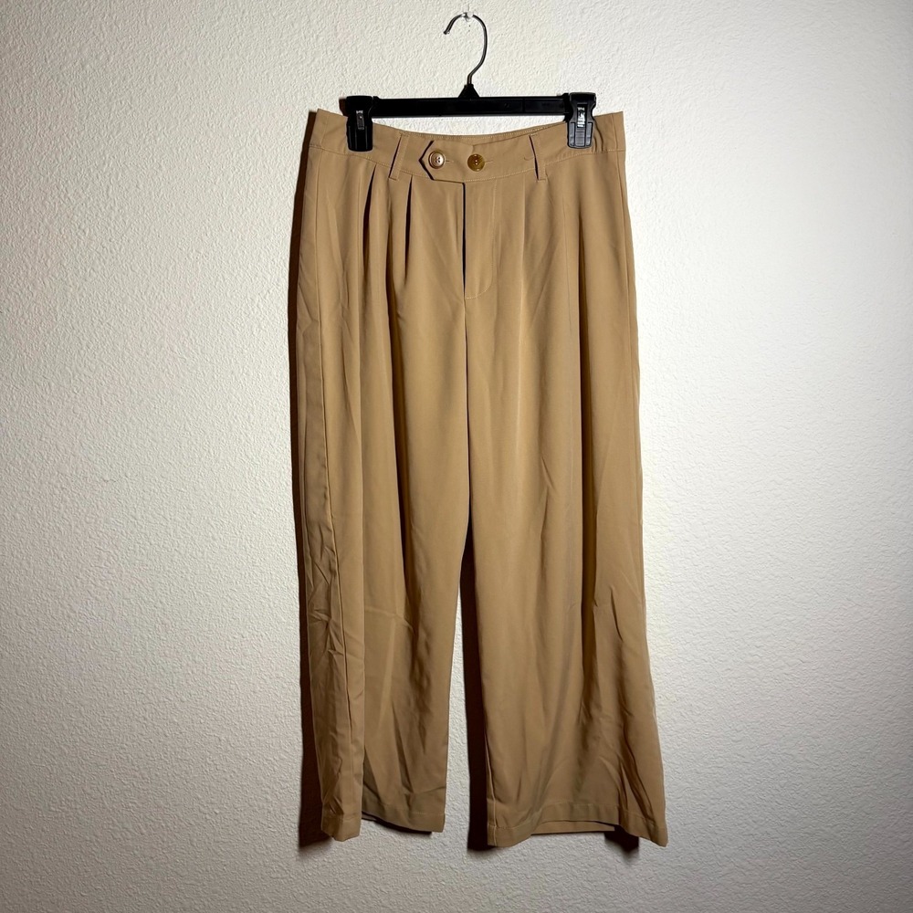 Dazy Dress Pants Women's XL Beige Pleated High Waisted Wide Leg Office Wear